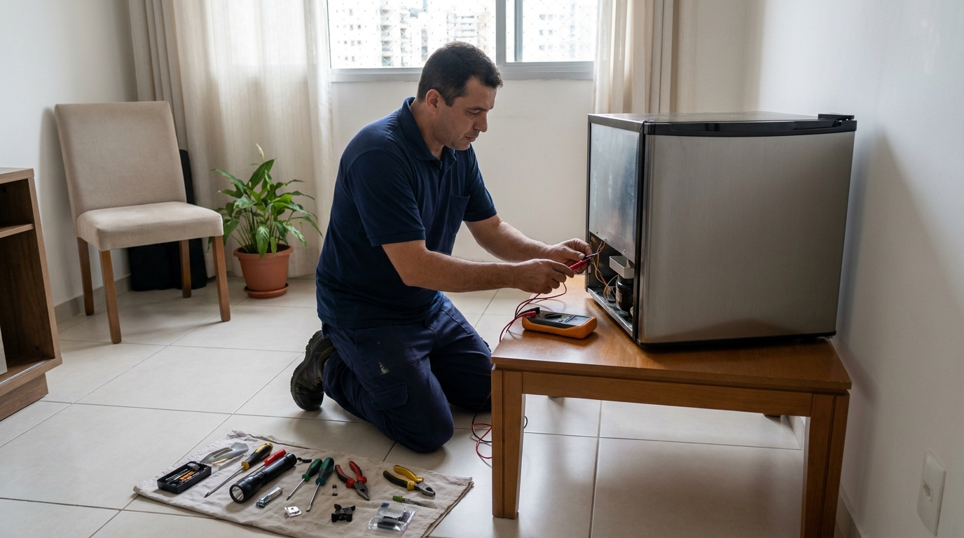 Técnico de conserto de frigobar em residência na Independência, Porto Alegre‑RS