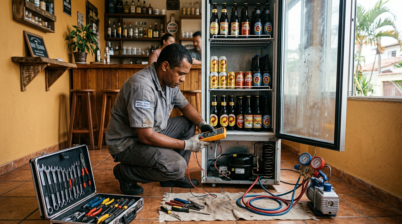 Troca de termostato de cervejeira em atendimento técnico em Porto Alegre‑RS